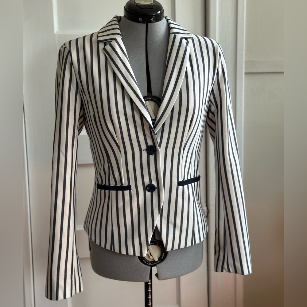 Navy & White Striped Blazer